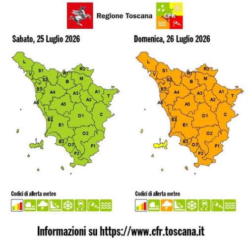 ATTENZIONE:DOMENICA 26 LUGLIO 2026 ALLERTA METEO ARANCIONE